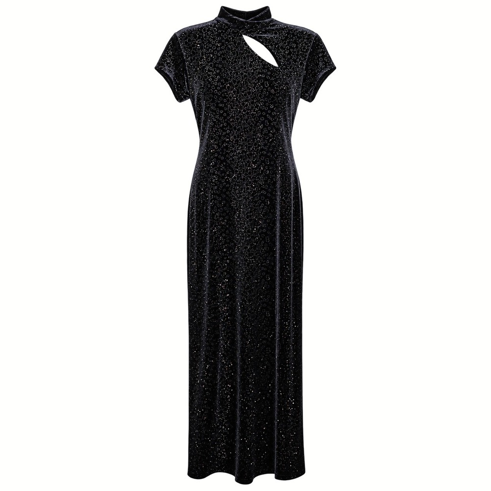 Vintage 90s Betsy & Adam by Jaslene Glitter Mock Neck Cutout Maxi Gown 0/2 P